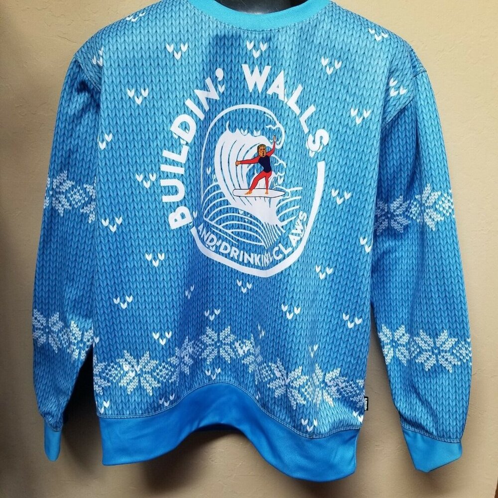 Greater Half Mens Large Buildin' Walls Graphic T-Shirt /Sweater Long Sleeve Blue